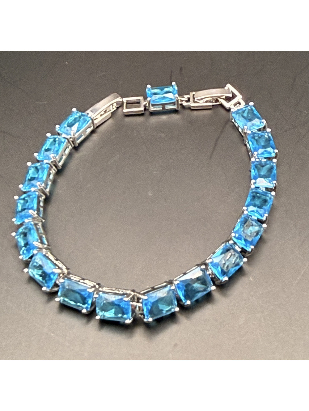 candy+clover elite aqua rectangle chunky crystal 18k white gold plated bracelet